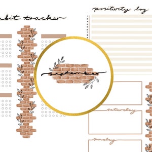 Digital Download Bullet Journal Monthly Spreads Jan-Dec - Fall Autumn Brick Theme