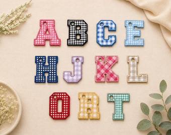 Embroidered Gingham Initial Bag Tag | Custom Letter Keychain Charm