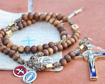 Paracord St Benedict rosary, wooden rosary, tactical rosary, Miraculous Medal, St Michael, Holy Spirit, Scapular medal, rosary for man
