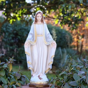 Solid marble powder Our Lady of Grace statue, 40 cm Virgin Mary statue, 15,7 inch garden statue of Our Lady, home altar catholic statue