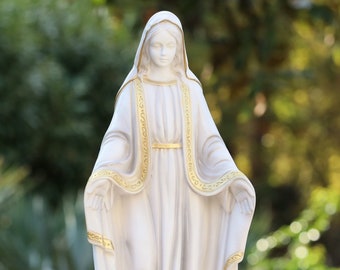 Elegant Our Lady of Grace Marble Outdoor Statue - 40cm Tall - Ideal for Garden, Cemetery, or Home Altar, express delivery included,