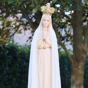Our Lady of Fatima statue, 60 cm statue of Virgin Mary, our Lady statue with roses, home altar statue, marble powder garden statue