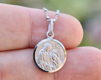 St Anne pendant, sterling silver 925 with rhodium plating, catholic saint medal gift for women, fertility saint, Virgin Mary’s mom pendant