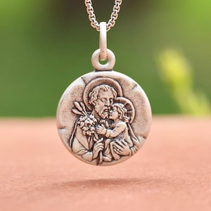 Médaille Saint-Joseph en argent sterling : collier catholique
