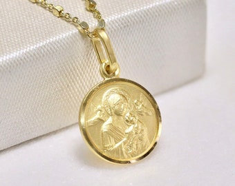 Sterling Silver Medal of Our Lady of Perpetual Help - 13mm Size with Optional Chain Lengths Available, gold plated Our Lady medal