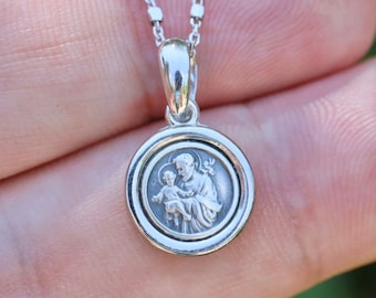 St Joseph medal, miniature medal, sterling silver 925, catholic saint medal, protector of Holy Family, gift for teenage, dainty pendant