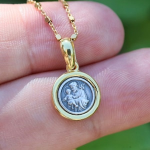 St Joseph medal, sterling silver 925, gold plated, miniature medal, dainty pendant,gift for women, gift for teenage,protector of Holy Family