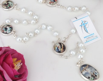 Rosary of the Seven Sorrows of Mary, white pearl rosary beads, beaded rosary , catholic rosary, sorrowful rosary beads,  our lady of sorrows