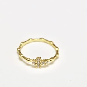 Tiny Gold Plated Sterling Silver Rosary Ring: CZ Cross, Catholic Gift