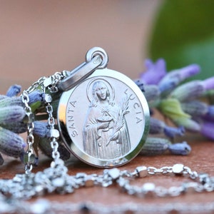 St. Lucia Sterling Silver Medal Pendant - Catholic Diamond Cut