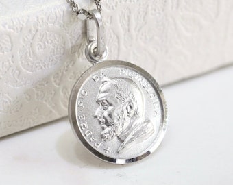 Sterling silver 925 medal Padre Pio of Pietrelcina necklace pendant, Catholic Saint pendant, Holy father Pio of Pietrelcina silver medal