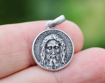 Most Holy Face, Jesus Christ medal, sterling silver 925 Jesus Christ face, catholic medal of Jesus, vintage Shroud of Turin medal pendant