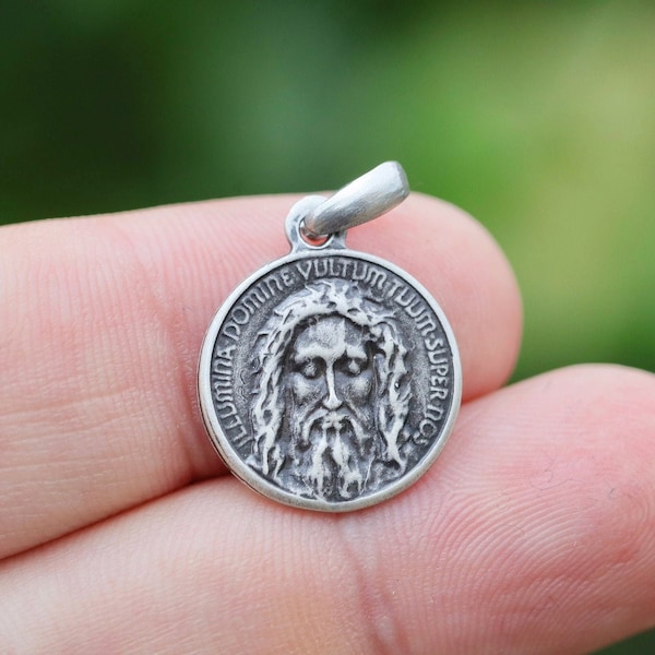 Très Sainte Face, médaille de Jésus-Christ, visage de Jésus-Christ en argent sterling 925, médaille catholique de Jésus, pendentif médaille vintage Suaire de Turin