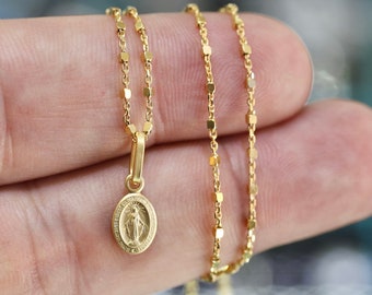 Sterling silver 18 kt gold plated dainty Miraculous Medal, very small Our Lady of Grace pendant, tiny Miraculous Medal for teenage girl