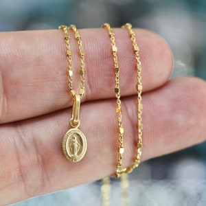 Sterling silver 18 kt gold plated dainty Miraculous Medal, very small Our Lady of Grace pendant, tiny Miraculous Medal for teenage girl