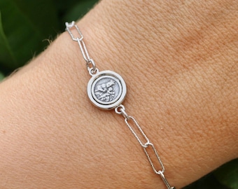 Sterling Silver Scapular Paperclip Bracelet: Sacred Heart, Our Lady of Mt Carmel