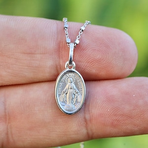Dainty Miraculous Medal: Sterling Silver with Rhodium Plating - Ideal Second Pendant for Catholic Teenage Girls!