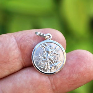 Sterling Silver St Michael Medal: Archangel Pendant, Rhodium Plated