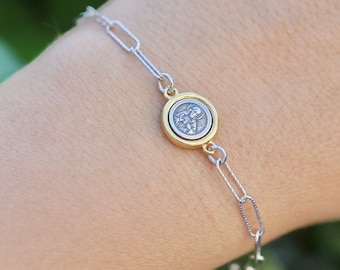 Sterling Silver Scapular Bracelet: Gold Plated Sacred Heart Medal