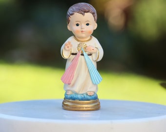 Estatua en miniatura de la Divina Misericordia de Jesús. Estatua de resina de la colección de bebés Divina Misericordia, Pequeña estatua de Jesús de Medjugorje pintada a mano