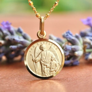 Sterling Silver St. Raphael Medal: Rhodium Plated Italian Pendant