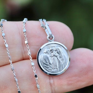 Holy Family Medal, sterling silver 925, gift for catholic women, St. Joseph Mary and Jesus Medal, catholic medal, signet religious medal