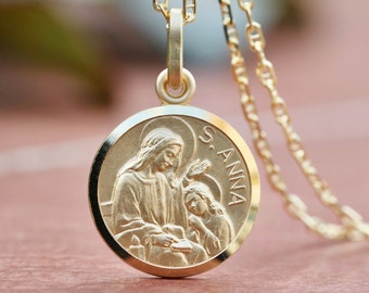 Médaille Sainte Anne, pendentif mère de la Vierge Marie, argent sterling 925, pendentif sainte catholique, médaille sainte de la fertilité, dévotion à la fertilité pour femme