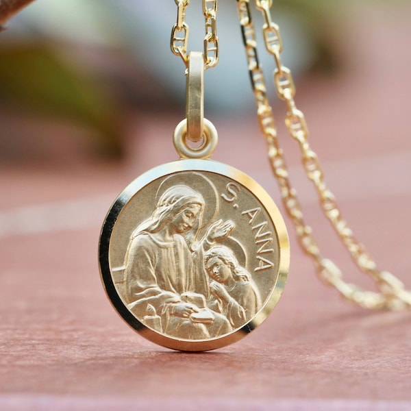 St Anne medaille, Maagd Maria's moeder hanger, sterling zilver 925, katholieke heilige hanger, vruchtbaarheid heilige medaille, vruchtbaarheidstoewijding voor vrouwen