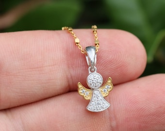 Sterlingzilveren engelenketting: vergulde beschermengel, kubisch zirkonium
