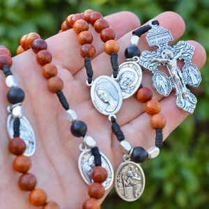 Rosewood Rosary: Pardon Crucifix, Miraculous Medal, St Benedict