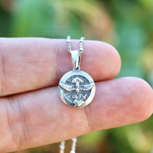 Holy Spirit and Immaculate Heart of Mary pendant, sterling silver 925 round pendant, necklace pendant for catholic women, vintage pendant