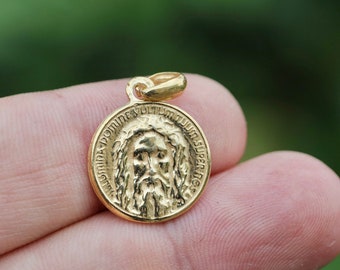 Holy Face medal, Shroud of Turin medal, Sindone medal, Jesus icon medal, sterling silver 925 round medal, Holiest icon relic in Christianity