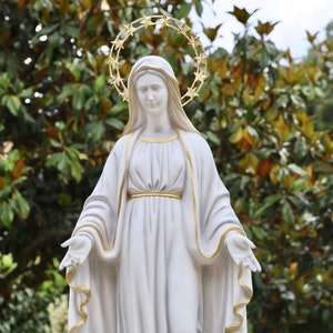 80 cm Our Lady of Grace statue,casted Marble powder statue of Our Lady, Miraculous Medal statue, 31,5 inch Virgin Mary , home altar statue