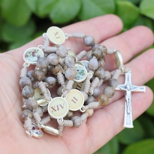 Stations of cross rosary, Job’s tears beads, handmade rosary, natural seeds beads, Via Crucis rosary, Medjugorje rosary, Via Dolorosa,