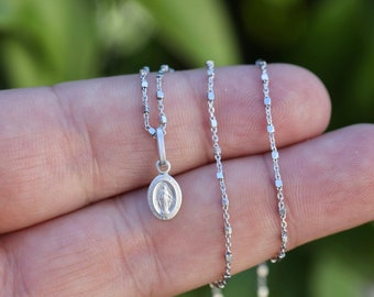Micro Miraculous Medal, Miraculous Medal for young girls, Our Lady of Grace pendant , Extremely small sterling silver 925 medal for kids