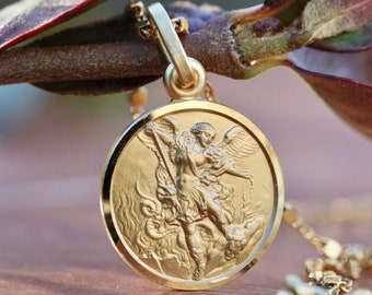 St Michael medal, sterling silver medal with 18k gold plating, miniature medal, catholic medal, medal for teenage, dainty medal, round medal