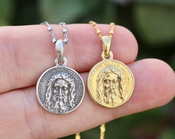 Most holy face of Jesus medal , sterling silver 925 medal , IHS medal, Icona Vera Shroud of Turin medal icon, sindone medal, Ecce Homo medal