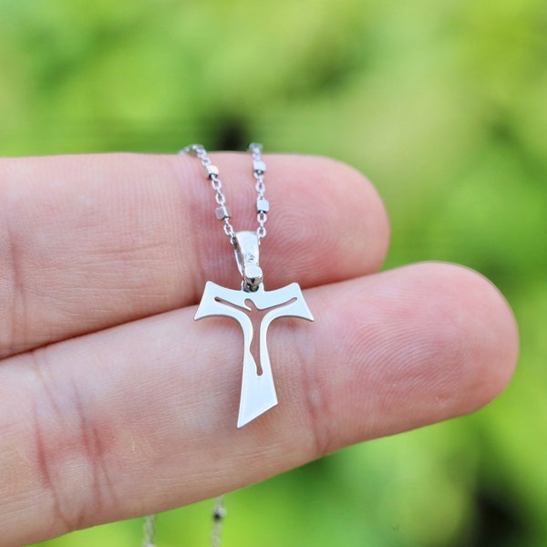 Piccola croce Tau, croce tau in argento sterling 925, ciondolo croce di San Francesco, delicato ciondolo croce tau per adolescenti, ciondolo croce minimalista