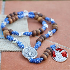 St Michael Rosary: Wooden Beads, Paracord, Miraculous Medal