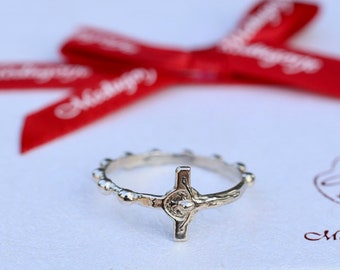Sterling silver Saint Benedict rosary ring,rosary beads prayer ring, catholic rosary ring, dainty rosary ring, miniature Medjugorje ring