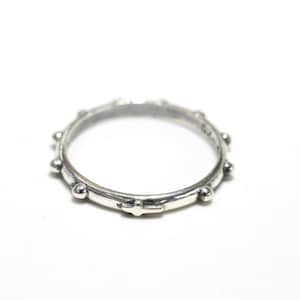 Semplice anello rosario in argento sterling, anello croce con rosario di una decina, anello rosario in argento ossidato 925 per uomo o donna, anello di preghiera unisex