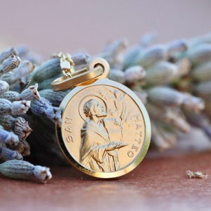 Small St. Matthew Sterling Silver 18 kt gold plated Pendant - Dainty and Detailed - Ideal for Catholic Teenage Girls and Pendant Layers"