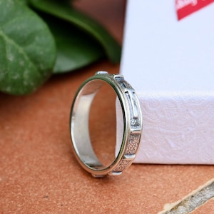 Anello rosario in argento antico, anello rosario rotante, anello rosario di preghiera rotante, anello rosario in argento sterling, anello rosario vintage che gira