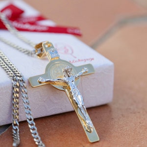 Groot Sint-Benedictus verguld sterlingzilver kruisbeeld