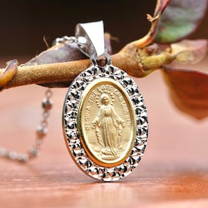 Miraculous Medal for women, sterling silver medal, diamond cut gold plated medal, medium size medal with 18k gold plating, gift for women