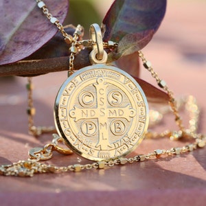 18k Gold Plated Sterling Silver St Benedict Medal - Miniature Minimalist Style