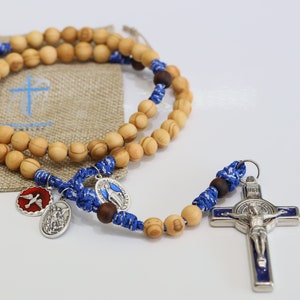 Olive Wood Paracord Rosary: St Benedict Crucifix, St Michael Medal