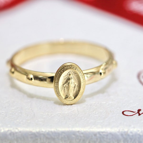 Miraculous medal ring, rosary ring,18 k gold plated sterling silver 925 ring, Our Lady rosary ring, Virgin Mary ring, dainty minimalist ring