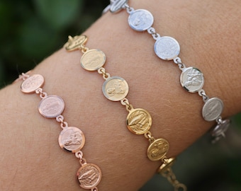 Catholic Saints Bracelet: Diamond Cut Sterling Silver 925 Gold Plated