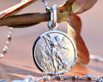 St. Michael medal, miniature medal, dainty pendant, sterling silver 925, gift for teenage, round archangel Michael medal, dainty medal